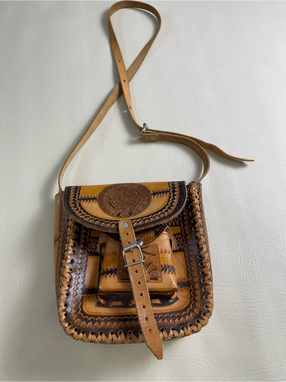 Hand Tooled Southwestern Aztec Leather Purse